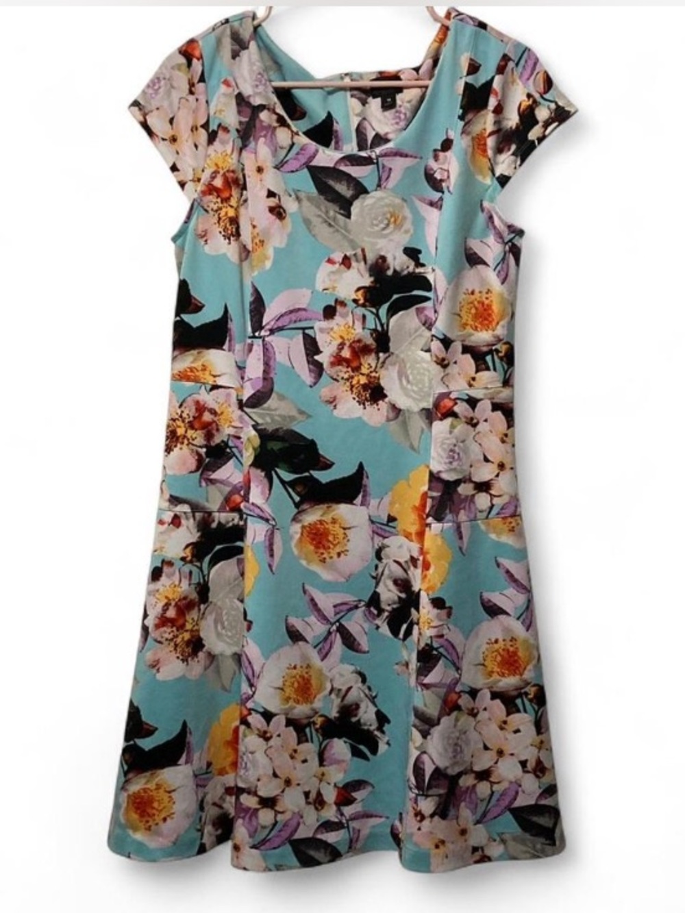 Floral A-Line Dress in Aqua Blue